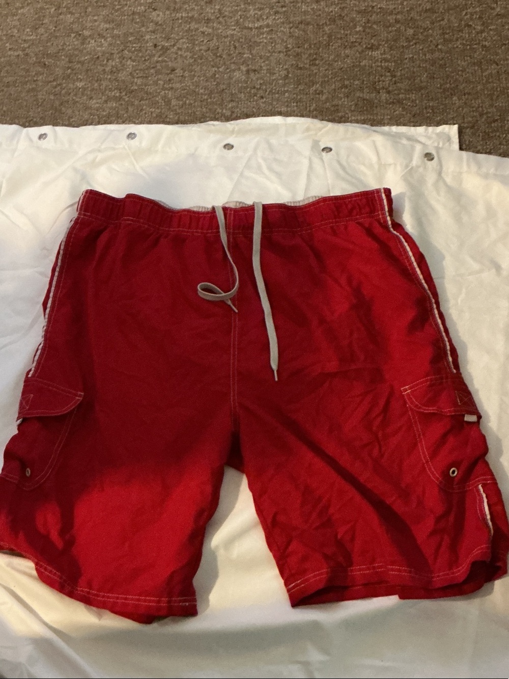Revolution Red Cargo Swim Shorts with Drawstring Waist